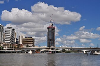 No 1 William St in Brisbane under construction, viewed from the Brisbane River.