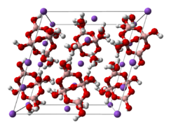 Ball-and-stick model of the unit cell of borax decahydrate