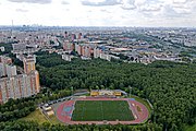 The sports stadium at Studyony Passage and Medvedkovsky forest park.