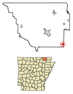 Location of O'Kean in Randolph County, Arkansas.