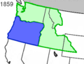 La ŝtato Oregono (blue) kaj la Vaŝingtonia teritorio (verde) en 1859