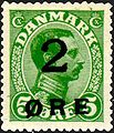 Original stamp from 1919 with 2 Øre overprint.