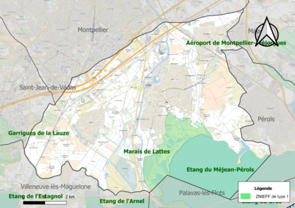 Carte des ZNIEFF de type 1 sur la commune.