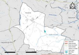 Carte en couleur présentant le réseau hydrographique de la commune