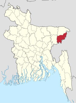 Bản đồ thể hiện vị trí của huyện Moulvibazar ở Bangladesh