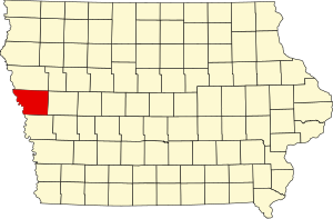 Map of Iowa highlighting Monona County