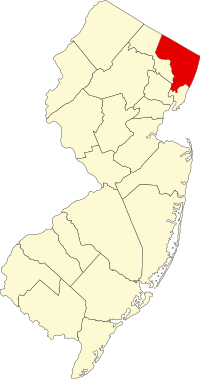 Map of Nju Džerzi highlighting Bergen County