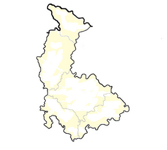 Mapa konturowa kraju ołomunieckiego, na dole po prawej znajduje się punkt z opisem „Rouské”