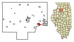 Location of De Pue in Bureau County, Illinois.