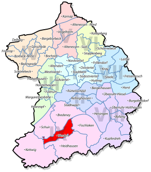 Lage von Werden im Stadtbezirk IX Werden/Kettwig/Bredeney