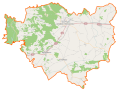 Mapa konturowa powiatu grodziskiego, w centrum znajduje się punkt z opisem „Drzymałowo”