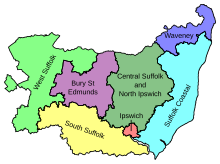 Map of parliamentary constituencies in Suffolk 1997–present