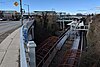 View showing both upper and lower platforms of Commercial-Broadway station in February 2019