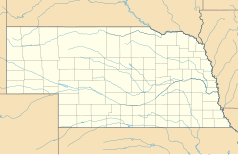 Mapa konturowa Nebraski, blisko lewej krawiędzi znajduje się punkt z opisem „Scottsbluff”