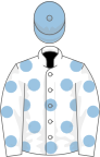 White, light blue spots, light blue cap