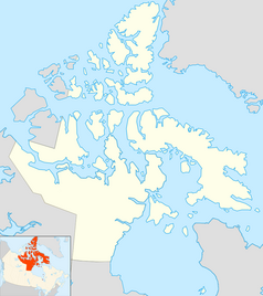 Mapa konturowa Nunavut, u góry znajduje się punkt z opisem „Wyspa Axela Heiberga”