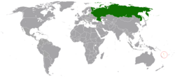 Map indicating locations of Russia and Vanuatu