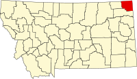 Map of Montana highlighting Sheridan County