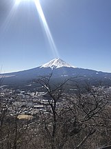 A view of Mount Fuji from Tenjoyama Park, overlooking Kawaguchiko