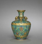 Chinese vase with three rams' heads; 1736-1795; cloisonné enamel; diameter: 9.4 cm, overall: 14 cm; from Jingdezhen (Jiangxi province, China); Cleveland Museum of Art (Cleveland, Ohio, USA)