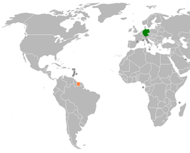 Kaart met daarop Suriname en Duitsland