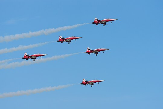 Swiss Air Force/Patrouille Suisse Northrop F-5E Tiger II display team at ILA Berlin Air Show 2016.