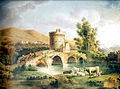 Pont Lucano et mausolée des Plautii, huile sur toile (1880) de Pietro della Valle (1827-1891)