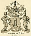 The General of the Cavalry Count Georg J.W.L. von der Decken [de] chose as blazon holders two soldiers of the 1. Hussar-Regiment of the King's German Legion, a Regiment, in which he had distinguished himself so much. He was honored with the title Graf in 1835. He had no legitimate children, therefore the title did not continue after his death in 1859.