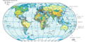 Wereldkaart met extra duidelijke geografische coördinaten.