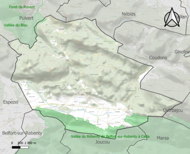 Carte des ZNIEFF de type 1 sur la commune.