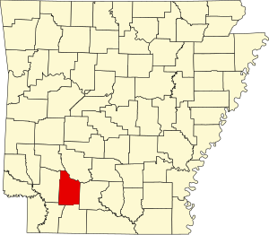 Map of Arkansas highlighting Nevada County