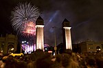 Avslutande fyrverkerier 2014, vid Plaça Espanya.