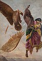 Sita wordt ontvoerd door Ravana, Jatayu wordt dodelijk verwond. Schilderij door Raja Ravi Varma