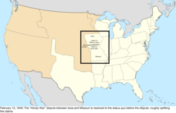 Map of the change to the United States in central North America on February 13, 1849