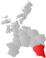 Mapa do condado de Sør-Trøndelag com Røros em destaque.