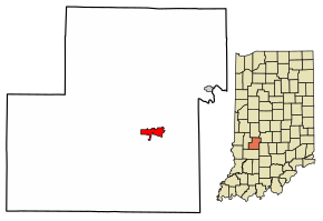 Location of Spencer in Owen County, Indiana.