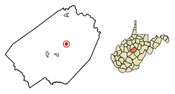 Location of Flatwoods in Braxton County, West Virginia.