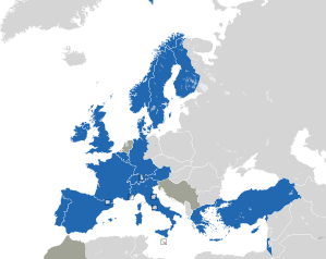 A coloured map of the countries of Europe