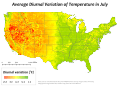 Diurnal temperature variation, July