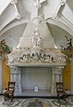 The fireplace in the dining room.