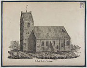 Tekening van de oude kerk die in 1840 werd afgebroken