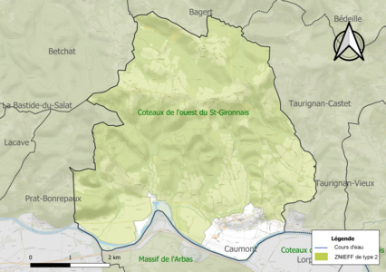 Carte de la ZNIEFF de type 2 sur la commune.