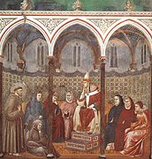 Giotto - Legend of St Francis - -17- - St Francis Preaching before Honorius III.jpg