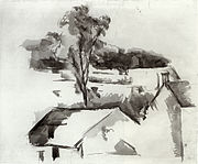 A landscape sketch in brush and ink with washes, Paul Cézanne, (1888-90)