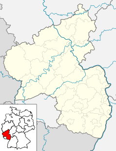 Mapa konturowa Nadrenii-Palatynatu, u góry po prawej znajduje się punkt z opisem „Bad Marienberg (Westerwald)”