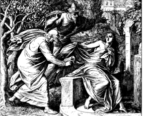 Susanna and Elders, 1860 woodcut by Julius Schnorr von Karolsfeld in Die Bibel in Bildern