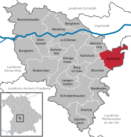 Läget för Karlskron i Landkreis Neuburg-Schrobenhausen