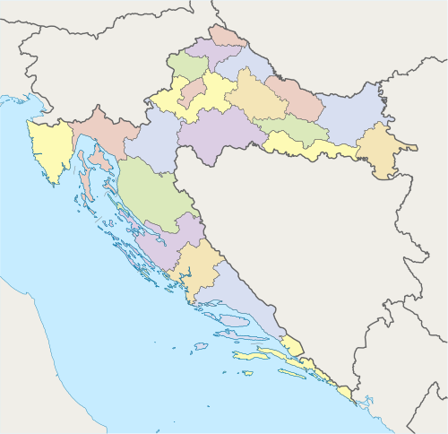 Map of Croatian counties and county capitals. Zagreb is capital of the Zagreb County enveloping the city of Zagreb