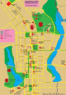 ドネツィク中心部の地図