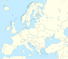 Mapa konturowa Europy, blisko centrum na dole znajduje się punkt z opisem „Planica”